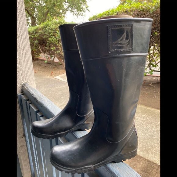 Sperry Women’s Waterproofs Rubber Black Boots Sz 5 - Picture 1 of 11